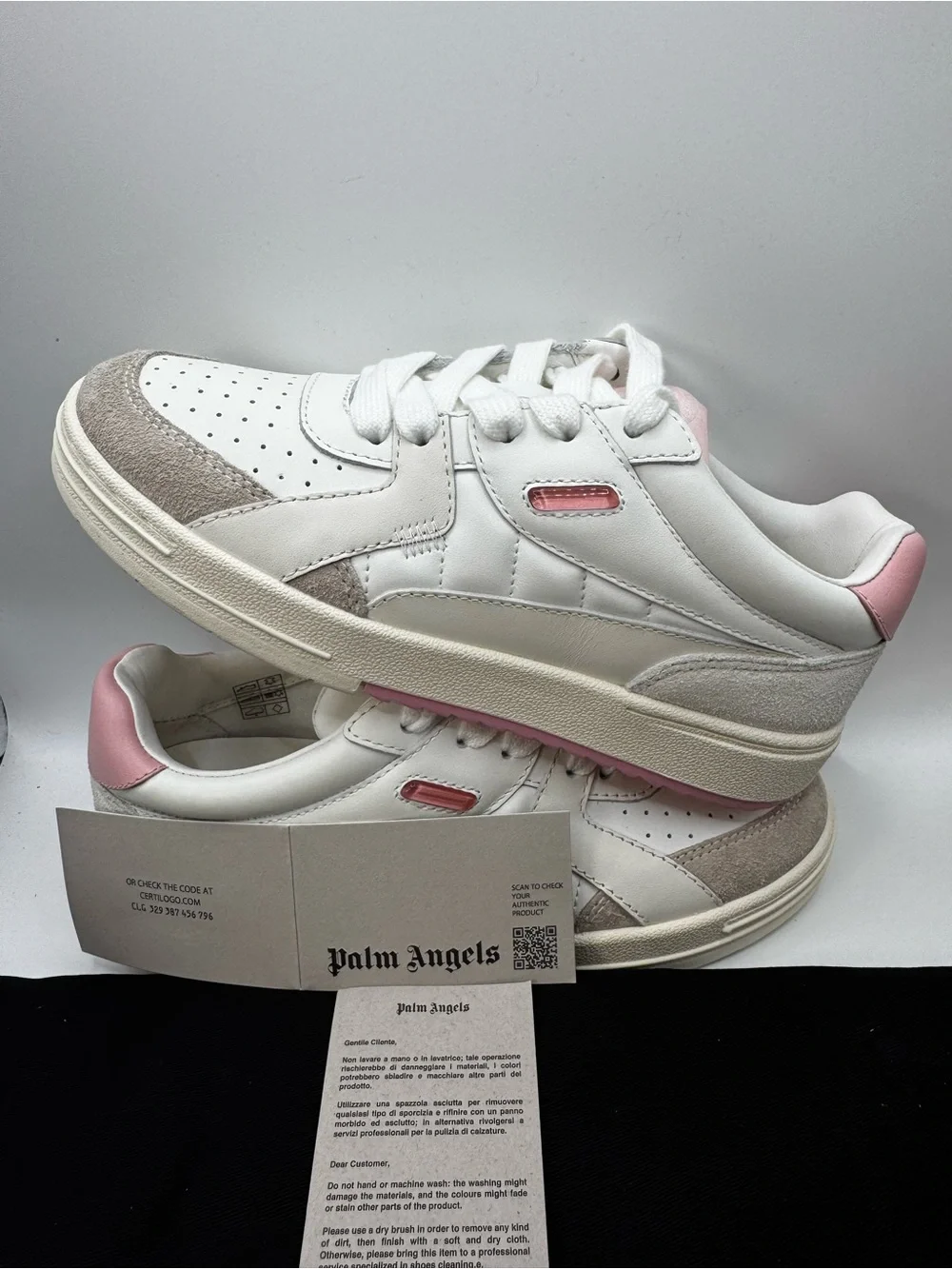 Palm Angels New Tennis Low-Top Sneakers White Pink Suede Luxury EU 36